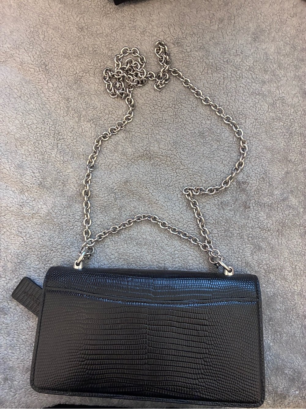 Coach Black Lizard-Embossed Leather Chain Shoulder Bag with Silver Hardware - Picture 3 of 8